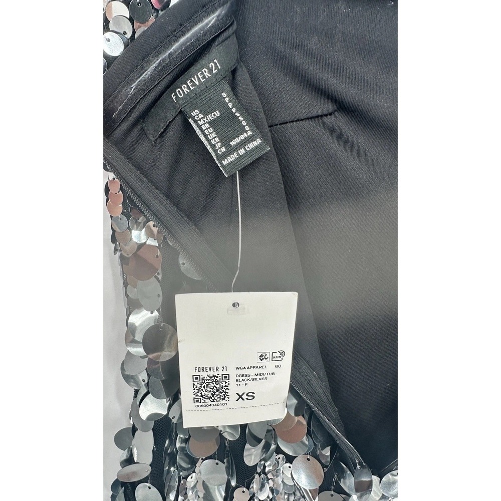Sequin Strapless Midi Dress XS New FOREVER 21 Women's Black Silver Metallic NWT - Picture 4 of 6